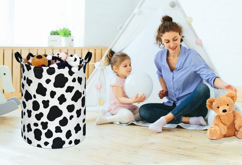 KUNRO Toy Bin Waterproof storage organizer for Nursery Hamper Home decor Closet Kids Bedroom Laundry Baby Gift Shelf Baskets (Rould Cow pattern) - Image 4