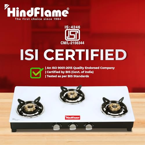 Hindflame 3 Burner Marvel White Toughened Glass LPG Cooktop, Manual Ignition Gas Stove with 1 Year Warranty (ISI Approved) - Image 5