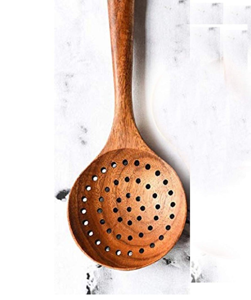YABINA Large Wooden Spoon Strainer Spoon 11inch Big for Brewing Grill Stirring Solid Natural Hard Wood Long Spatula