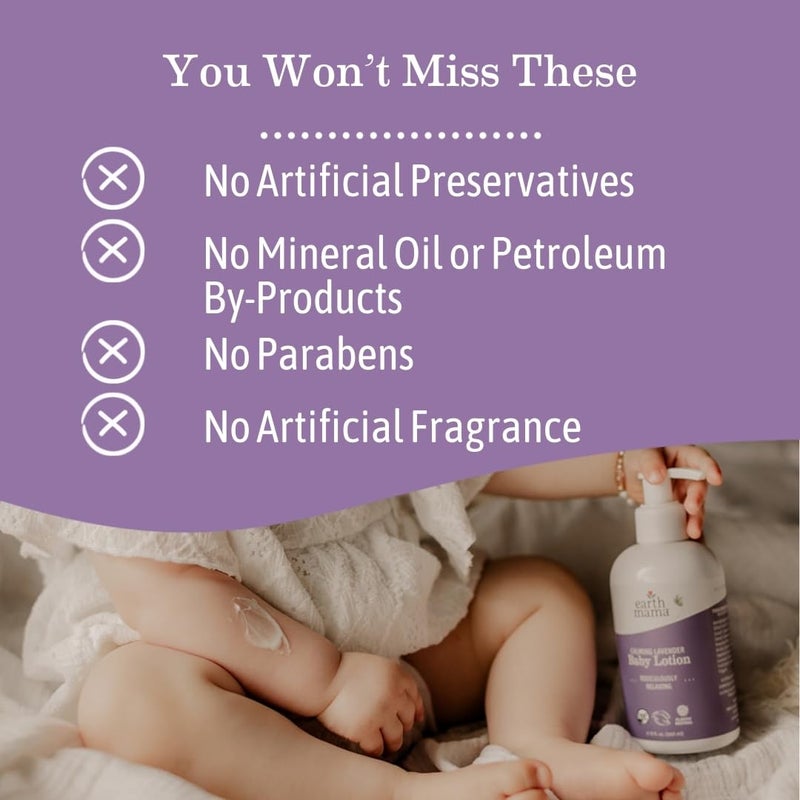 Earth Mama Calming Lavender Baby Lotion for Dry Skin, Calendula Cream for Newborn Skin Care, Organic Moisturizer for Children with Aloe Juice, Rooibos, & Shea Butter, Lavender Lotion, 8 Fl Oz - Image 2
