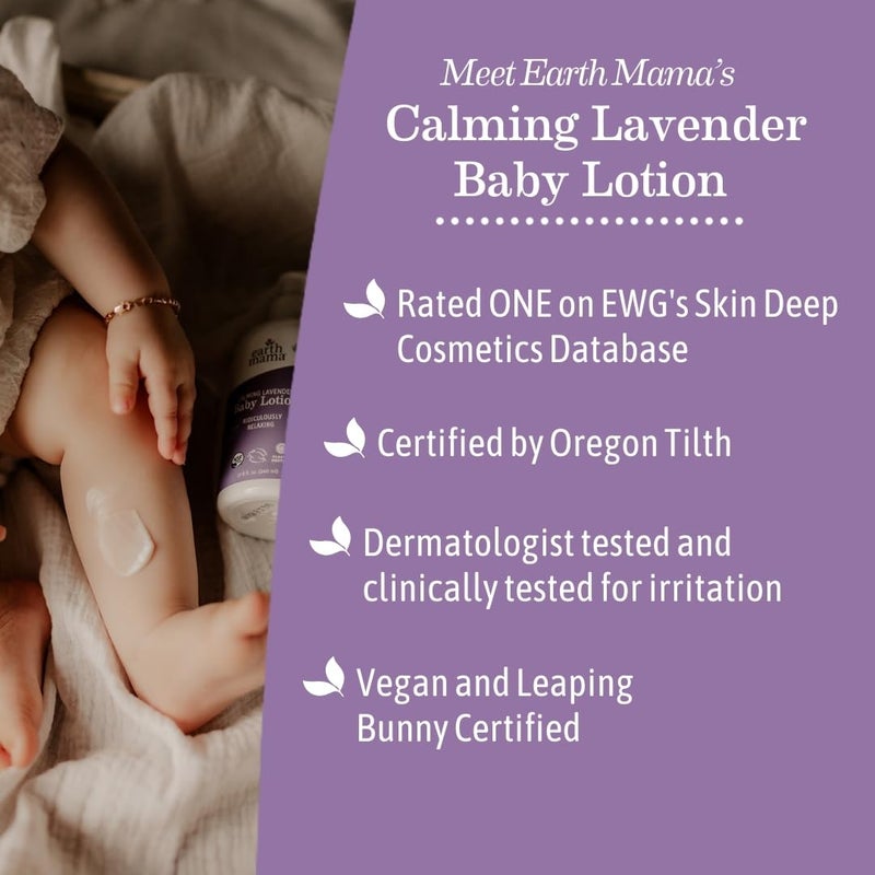 Earth Mama Calming Lavender Baby Lotion for Dry Skin, Calendula Cream for Newborn Skin Care, Organic Moisturizer for Children with Aloe Juice, Rooibos, & Shea Butter, Lavender Lotion, 8 Fl Oz - Image 4