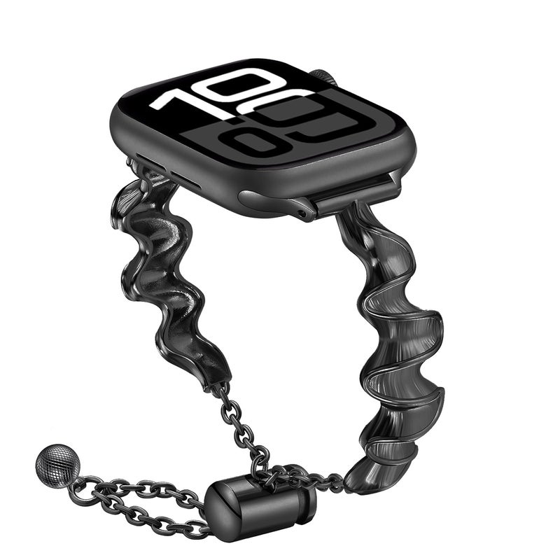 إيروريكس سوار ساعة معدني مموج من ريبون لساعة أبل سيريس 10 مقاس 46 مم (أسود) - Image 1