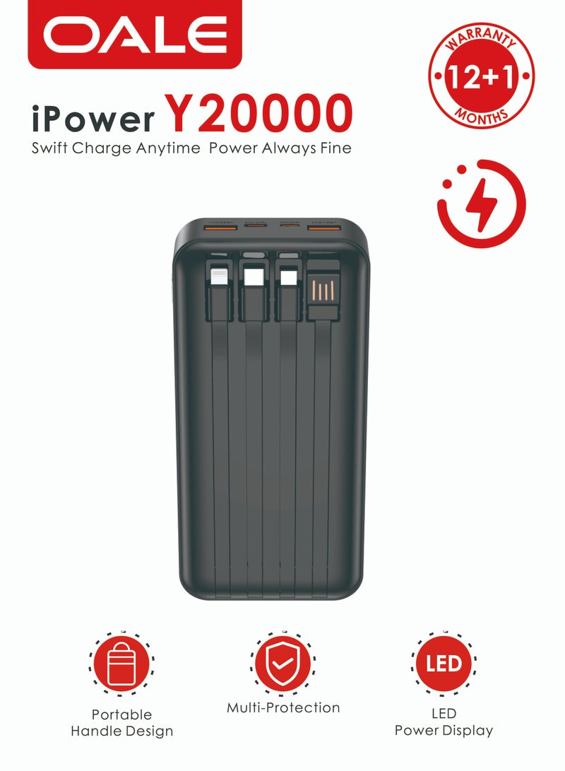 OALE iPower Y20000 Yellow 20000mAh Power Bank, 22.5W Fast Charging, 3 Inputs & 6 Outputs, LED Display, with Carry Strap - Image 2