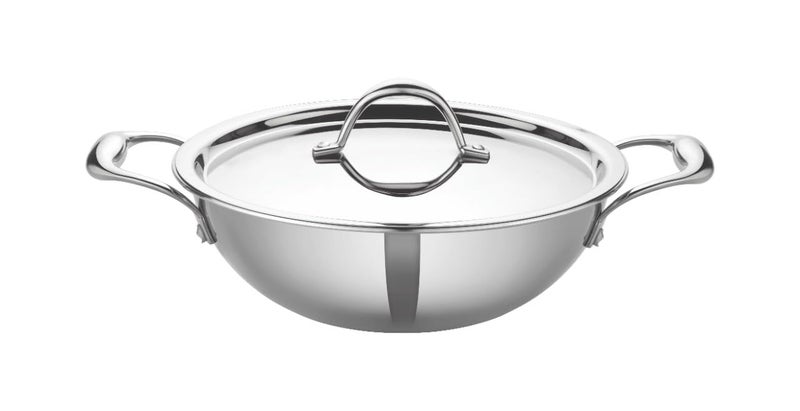URTRUST Triply Stainless Steel Kadai with Lid I Stainless Steel Cookware Tri Ply Deep Kadhai 32 cm