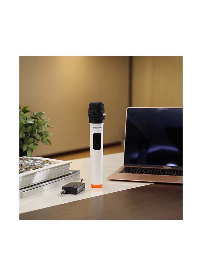 Olsenmark Professional Dynamic Wireless Microphone, 20-30m Distance Range, Receiver With 6.5mm Jack, Plastic Body, AA Battery, VHF Range, Rechargeable Receiver OMMP1272 White - Image 3