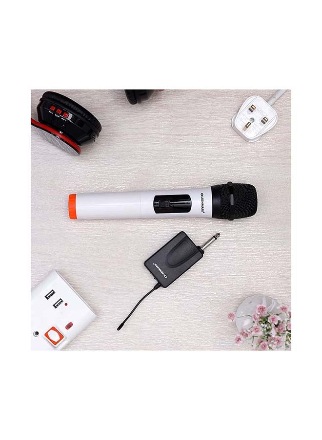 Olsenmark Professional Dynamic Wireless Microphone, 20-30m Distance Range, Receiver With 6.5mm Jack, Plastic Body, AA Battery, VHF Range, Rechargeable Receiver OMMP1272 White - Image 4