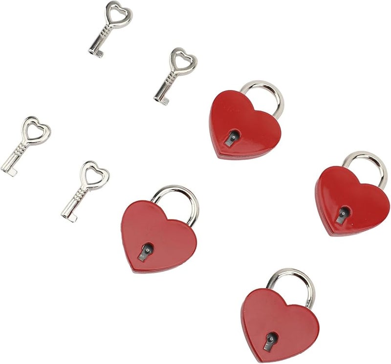 Red Heart Padlock Zinc Alloy Love Lock Key Set for Suitcase Handbag Drawer Decor - Image 2