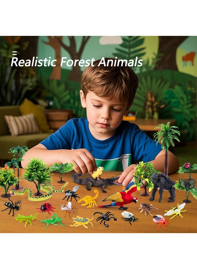 SIENON 39Pcs Rainforest Animal Figurines Set Model Tress Kit Rainforest Diorama Project with Gorilla Parrot Crocodile Capybara Anaconda Snake Insects Playset for Kids Birthday Cake Toppers Party Décor - Image 5