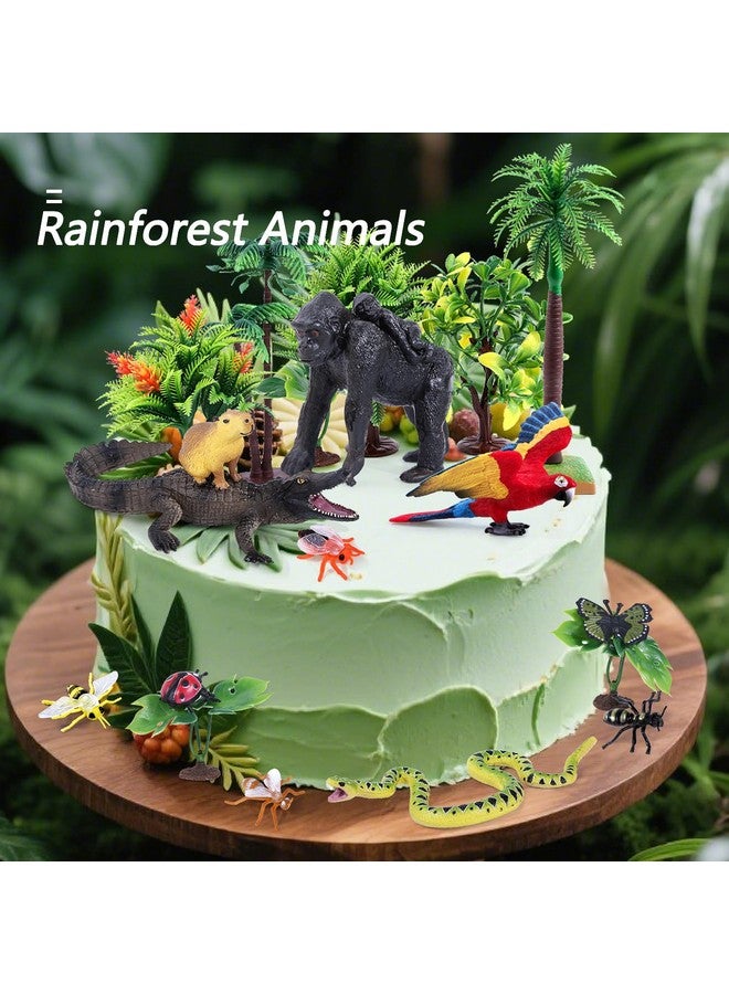 SIENON 39Pcs Rainforest Animal Figurines Set Model Tress Kit Rainforest Diorama Project with Gorilla Parrot Crocodile Capybara Anaconda Snake Insects Playset for Kids Birthday Cake Toppers Party Décor - Image 4