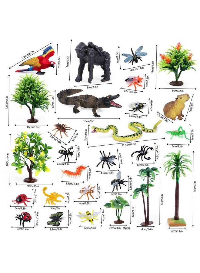 SIENON 39Pcs Rainforest Animal Figurines Set Model Tress Kit Rainforest Diorama Project with Gorilla Parrot Crocodile Capybara Anaconda Snake Insects Playset for Kids Birthday Cake Toppers Party Décor - Image 3