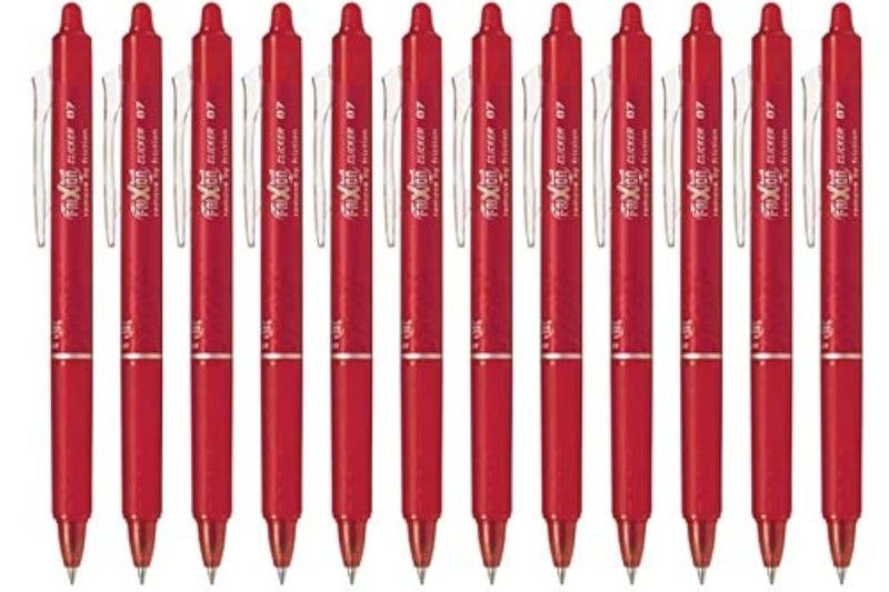 FriXion Ball Clicker Retractable Erasable Gel Pen, Fine Point, 0.7mm, Red Ink, 12 Count