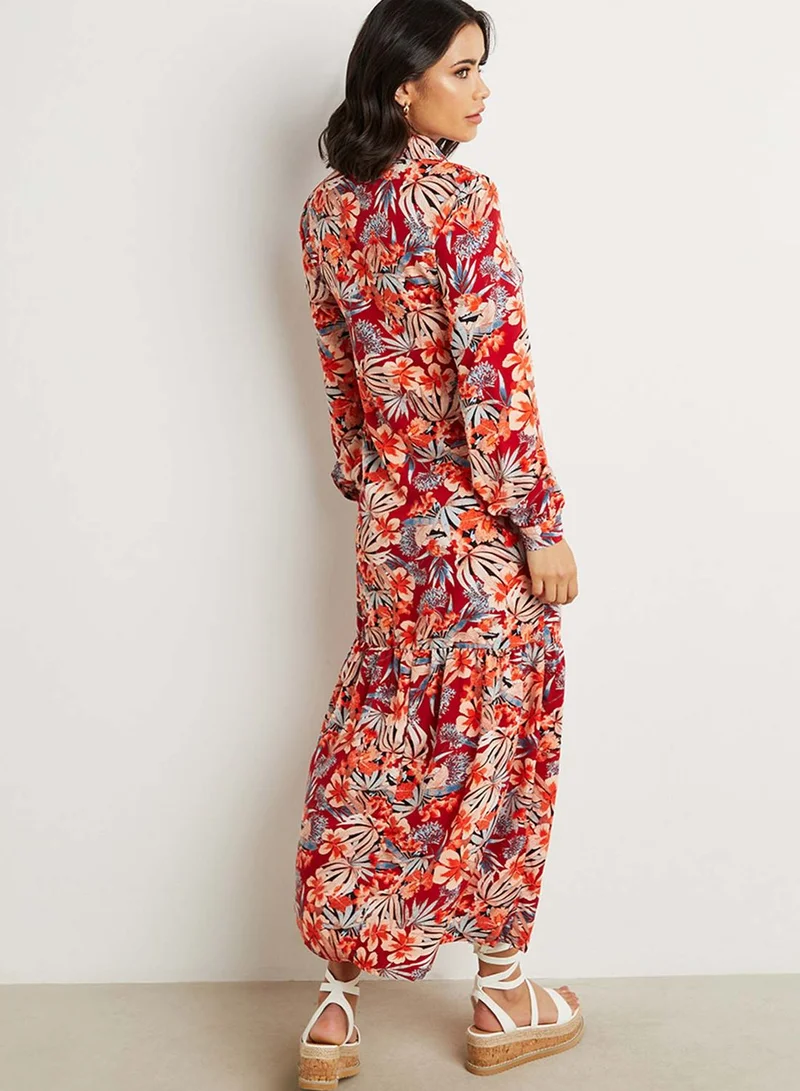 Styli Floral Print Pleated Dress