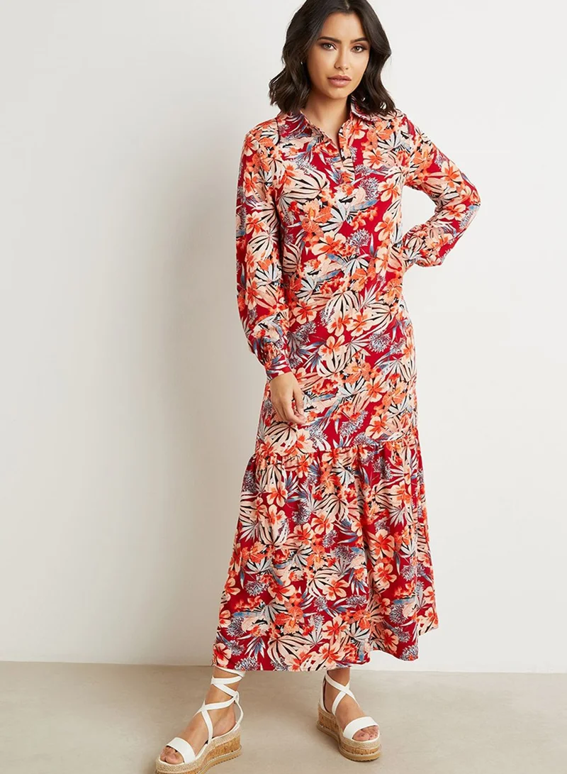 Styli Floral Print Pleated Dress