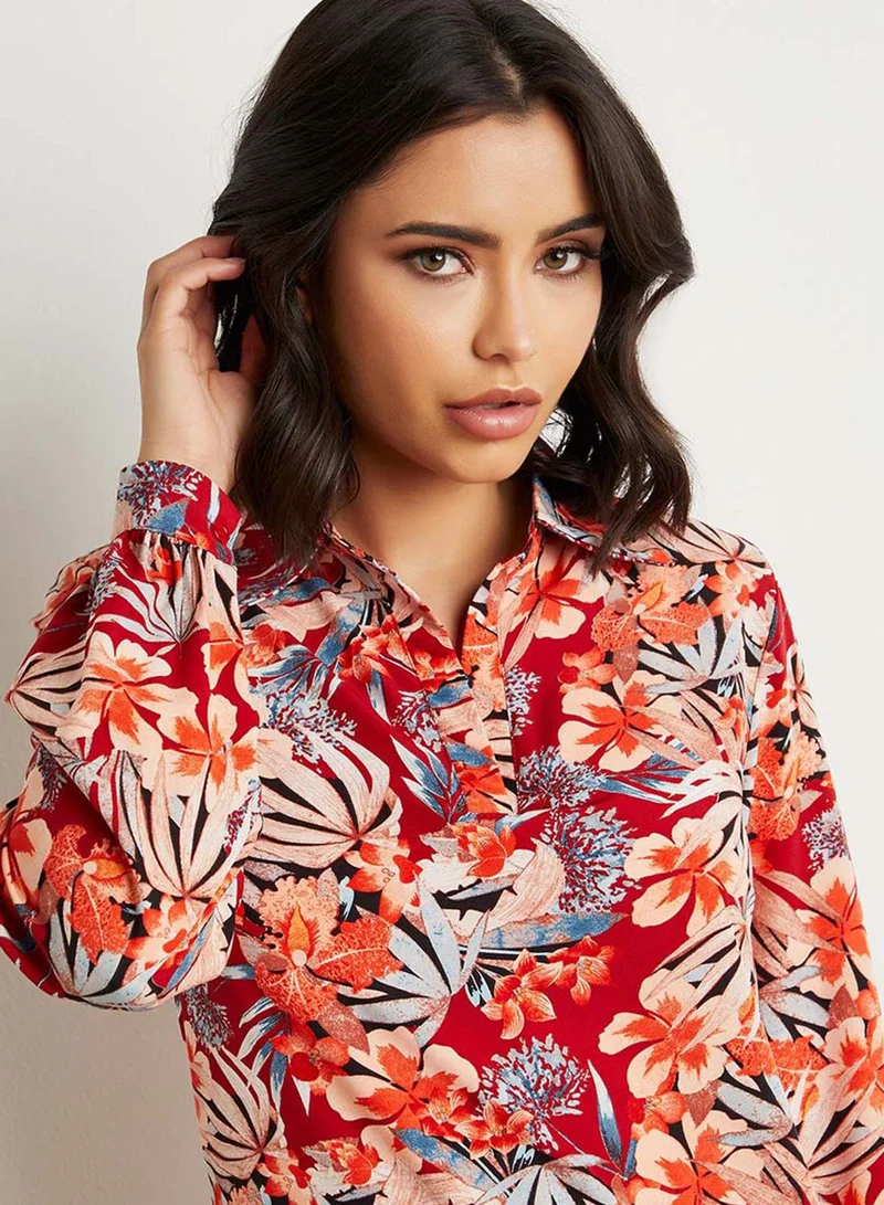 Styli Floral Print Pleated Dress