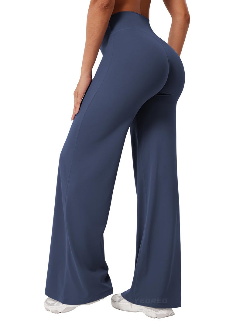 YEOREO Workout Leggings Womens No Front Seam Straight Leggings 31.5" High Waist Buttery Eddiy Gym Yoga Pants Navy Blue L - Image 2