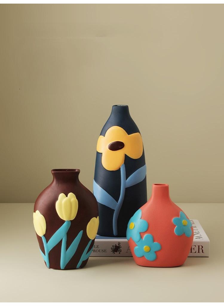 general Creative Home Decor Set Of 3 Pcs Painted Ceramic Vases With Morandi Color For Living Room
