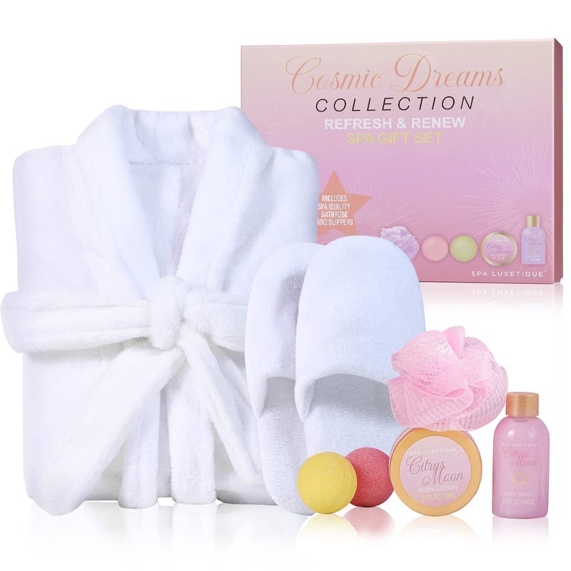 Spa Luxetique Robe and Slippers Spa Set Women Valentines Day Gifts for Wife 6pcs Flannel Soft Bath Robe Bath and Body Works Bath Sets with Slippers Body Lotion Bath Bombs Robe Sets for Women