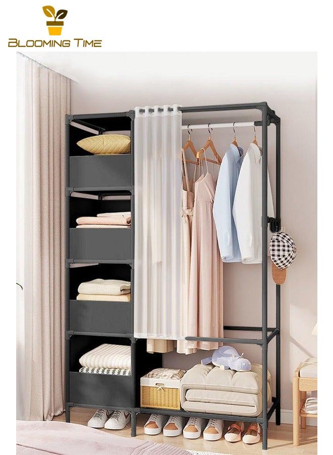 BLOOMING TIME Multifunctional Hanging Closet, Home Bedroom Floor Clothes Rack, Clothes Storage Rack, Simple Assembled Storage Cabinet, Simple Open Closet, Storage Non-Woven Closet, Black - Image 1
