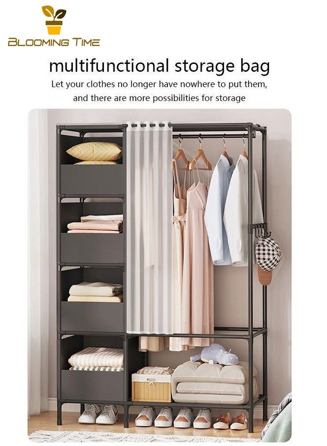 BLOOMING TIME Multifunctional Hanging Closet, Home Bedroom Floor Clothes Rack, Clothes Storage Rack, Simple Assembled Storage Cabinet, Simple Open Closet, Storage Non-Woven Closet, Black - Image 2