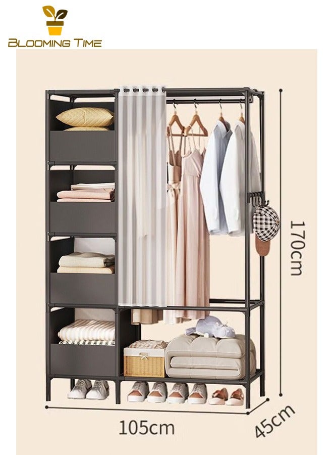 BLOOMING TIME Multifunctional Hanging Closet, Home Bedroom Floor Clothes Rack, Clothes Storage Rack, Simple Assembled Storage Cabinet, Simple Open Closet, Storage Non-Woven Closet, Black - Image 5