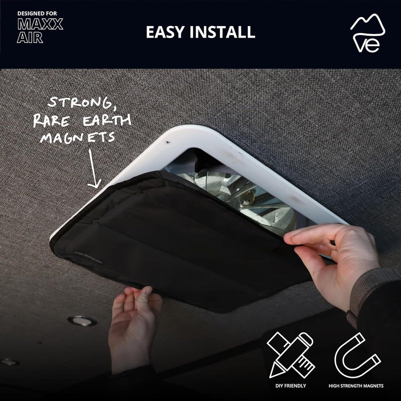 VanEssential Magnetic Insulated Blackout Roof Vent Cover Designed for (MaxxAir/Fantastic Fan) 16.5" x 16.5" - Black - Image 5