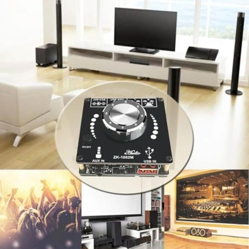 Home theater audio amplifier board, aluminum alloy, black, 100W+100W stereo output with Bluetooth 5.0, AUX and USB connectivity - Image 5