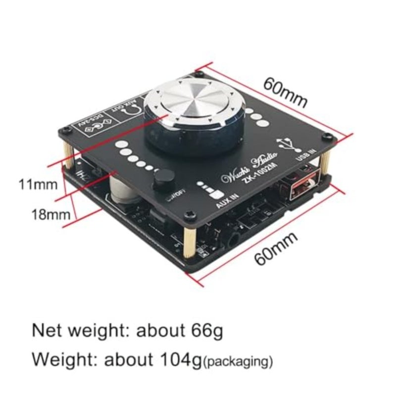 Home theater audio amplifier board, aluminum alloy, black, 100W+100W stereo output with Bluetooth 5.0, AUX and USB connectivity - Image 4