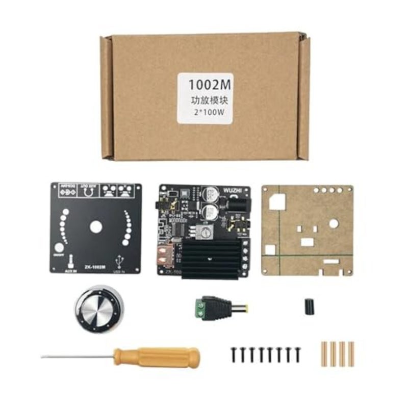 Home theater audio amplifier board, aluminum alloy, black, 100W+100W stereo output with Bluetooth 5.0, AUX and USB connectivity - Image 2