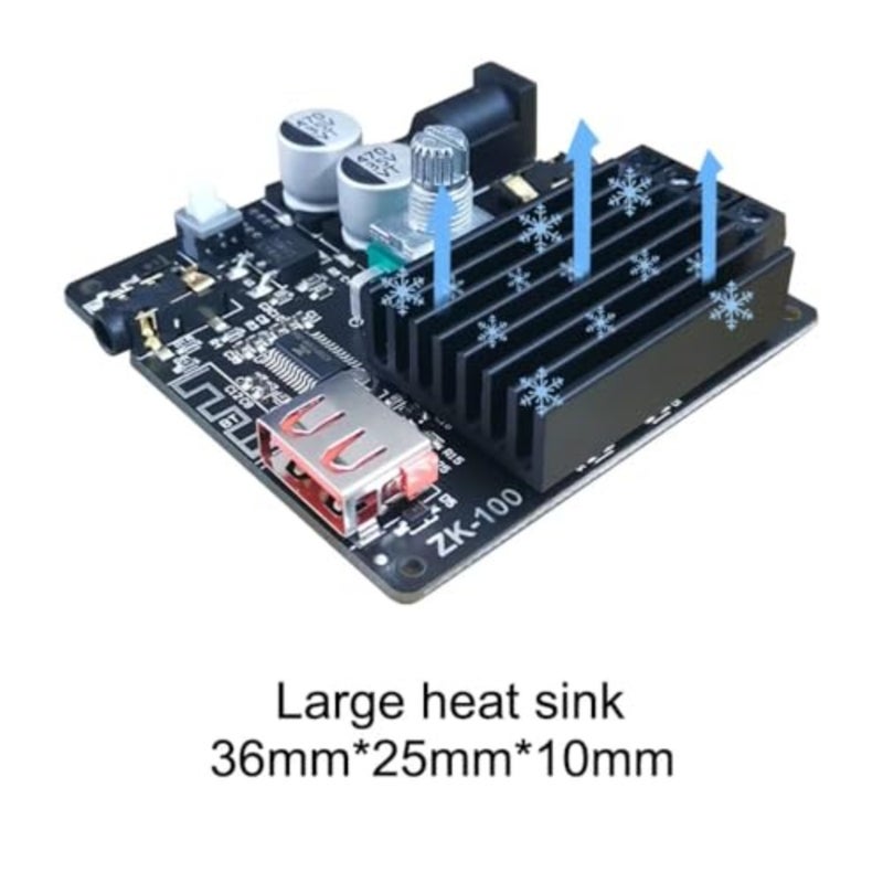 Home theater audio amplifier board, aluminum alloy, black, 100W+100W stereo output with Bluetooth 5.0, AUX and USB connectivity - Image 3