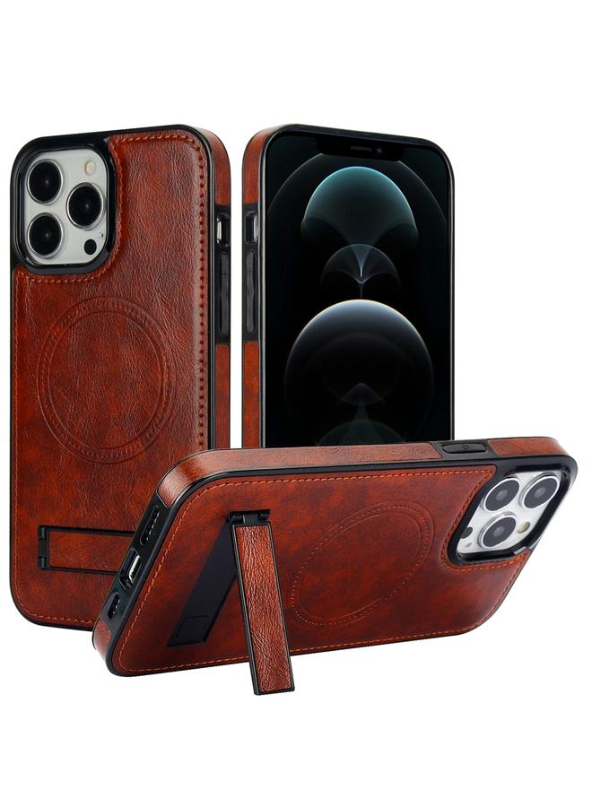 Zaboon Case For iPhone 12 Pro Max Retro Leather Invisible Stand MagSafe Phone Case - Image 1