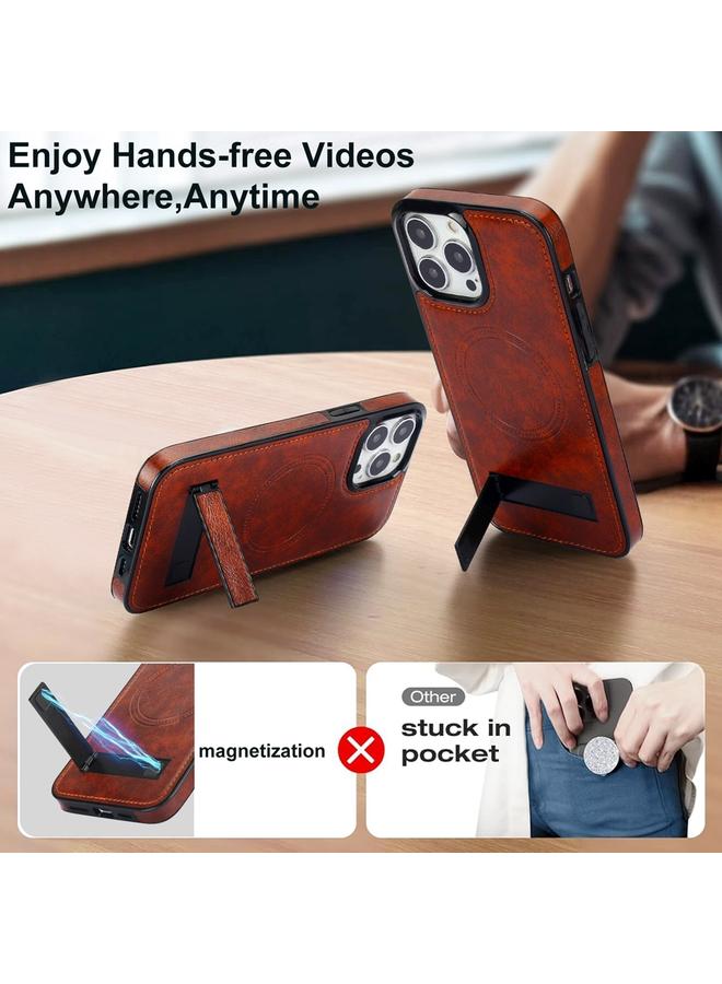 Zaboon Case For iPhone 12 Pro Max Retro Leather Invisible Stand MagSafe Phone Case - Image 3