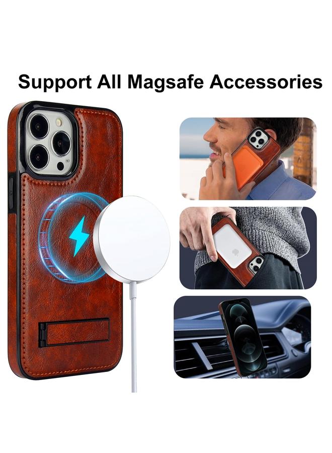 Zaboon Case For iPhone 12 Pro Max Retro Leather Invisible Stand MagSafe Phone Case - Image 2