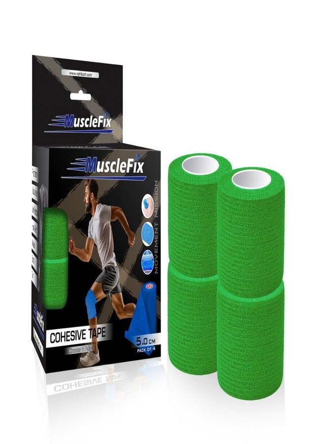 MuscleFix Breathable Self Adhesive Wrap, Athletic, Non Woven Cohesive Bandage – for Sports, First Aid Medical, Wrist, Swelling (5 cm, 4.5 mtr) Pack of 4 (Green) - Image 1