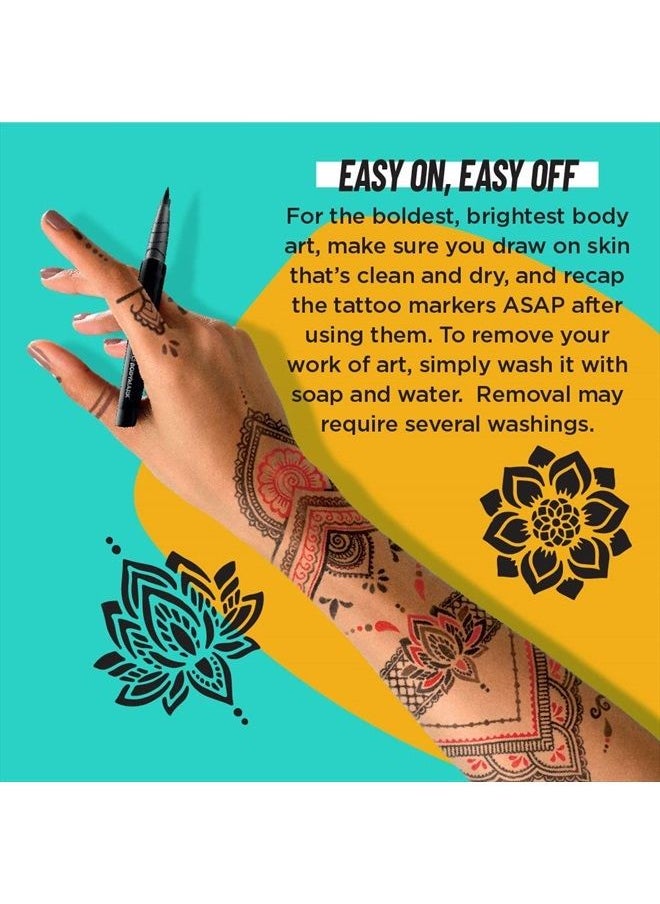 Bic - BodyMark Temporary Tattoo Markers for Skin (MTBP31HN-AST), Henna Vibes, Flexible Brush Tip, 3-Count Pack of Assorted Colors, Skin-Safe*, Cosmetic Quality - Image 1