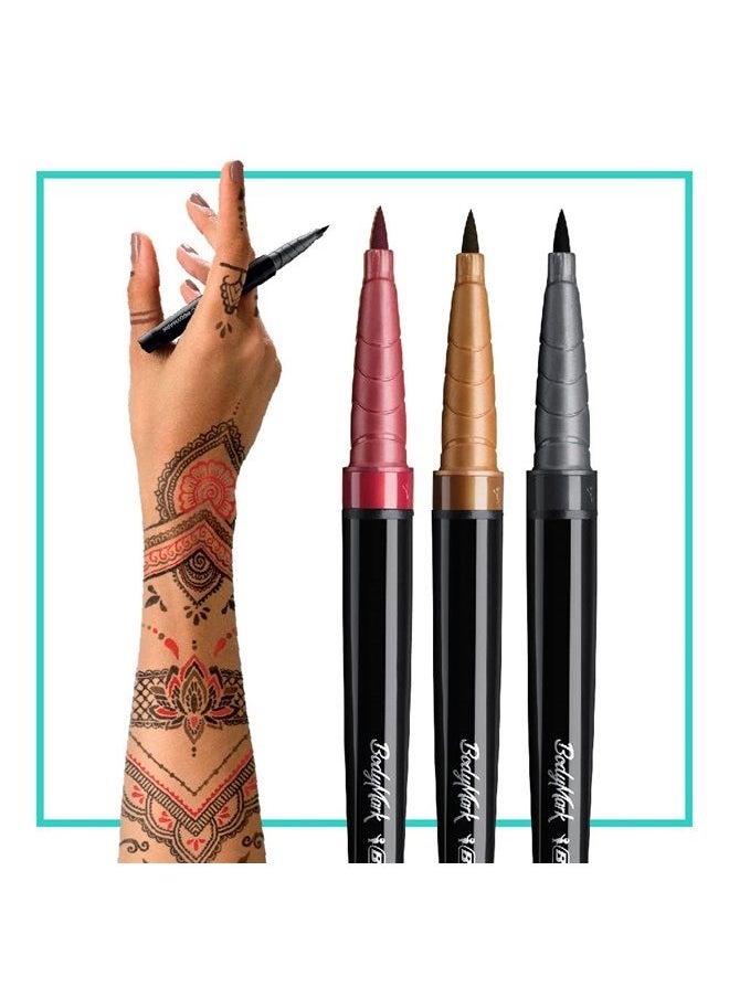 Bic - BodyMark Temporary Tattoo Markers for Skin (MTBP31HN-AST), Henna Vibes, Flexible Brush Tip, 3-Count Pack of Assorted Colors, Skin-Safe*, Cosmetic Quality - Image 1