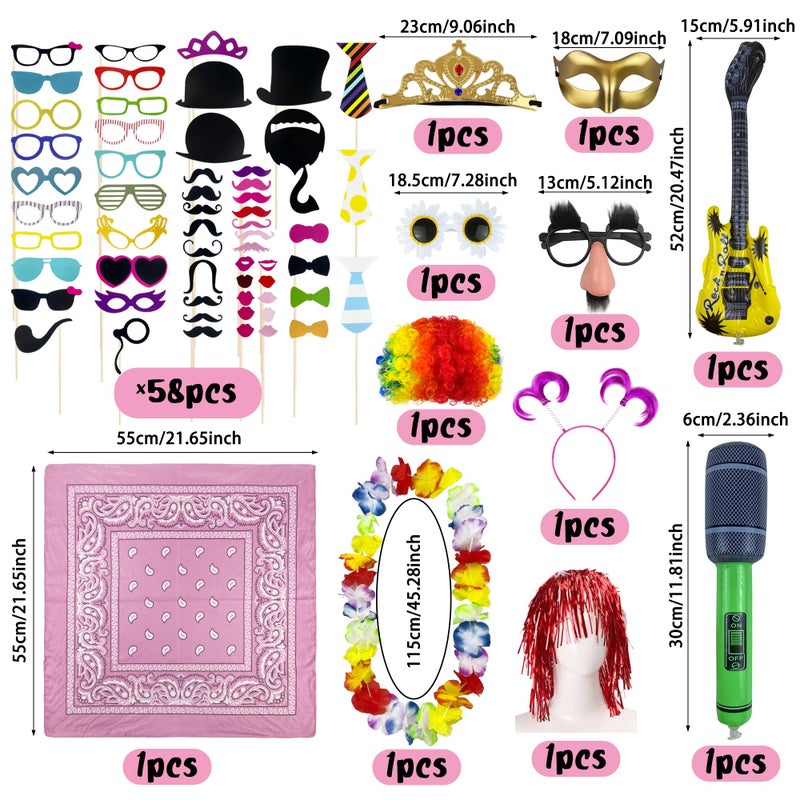 PPXMEEUDC 69PCS Colorful Photo Booth Props Set Novelty Funny Hats Wigs Glasses Props Sign Perfect for Graduation Birthday Bachelorette and All Occasions - Image 2