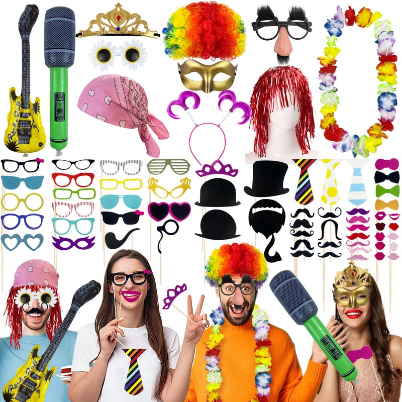 PPXMEEUDC 69PCS Colorful Photo Booth Props Set Novelty Funny Hats Wigs Glasses Props Sign Perfect for Graduation Birthday Bachelorette and All Occasions - Image 1