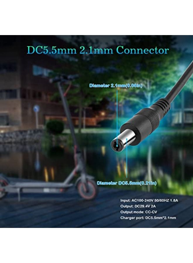 شوبي شاحن بطارية FS Fushield 29.4V 2A Ebike ، محول طاقة مع DC5.5mm 2.1mm ، موصل مضمن بمنفذ تيار مستمر أنثى لبطارية ليثيوم أيون للسكوتر الكهربائي 24 فولت (معتمد من UL & CE) - Image 3