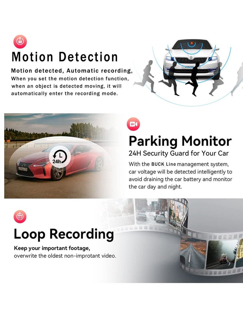 AROAQ 3 Camera Lens HD 1080P Dash Camera Dual Lens Video Recorder Black Box  Parking Monitoring - Image 2