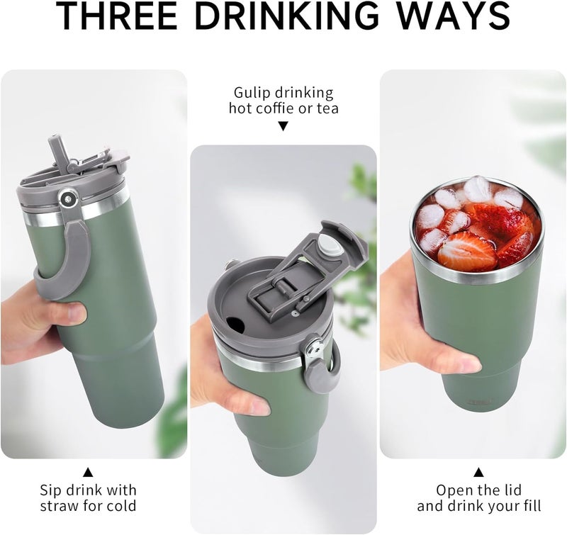 TYESO 30oz Tumbler with Handle and Straw Lid, Insulated Stainless Steel Double Walled Vacuum Water Bottle for Office, Home, Sport or Car, Travel Mug for Hot and Cold | Adventure Collection (Orange) - Image 3