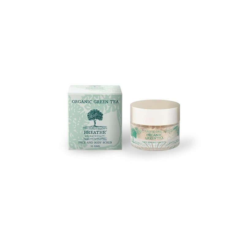 Breathe Aromatherapy Green Tea Face  Body Scrub  Luxury Aromatherapy Skincare  For All Skin Types  Especially Suited for Mature  Aging Skin  Exfoliates Nourishes  Protects Skin  Hydrates Pores to keep Skin Soft  Supple  50 gm - Image 1
