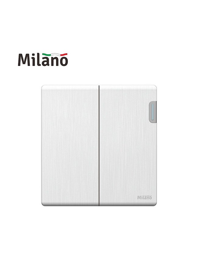 DANUBE HOME Milano 10A 2G 1W Switch Aura - Fire Retardant PC Material, Brushed White Finish, Durable Silver Point Red Copper, Phosphor Copper, 25 Years Lifespan - Premium Electrical Switch for Home & Office