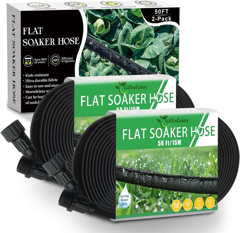 Giftsfaloy Flat Soaker Hose, Garden Hose with Heavy Duty Double Layer Design, Drip Irrigation Hose Saves 80% Water, Leak Proof Sprinkler Hose for Garden, Lawn, Vegetable plot (100FT) - Image 1