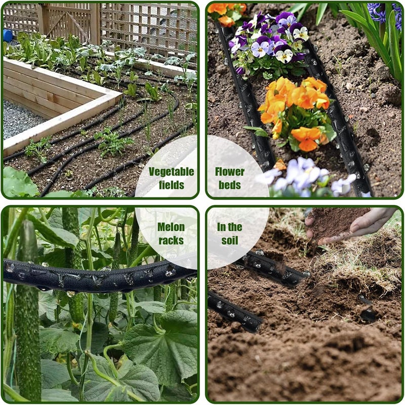 Giftsfaloy Flat Soaker Hose, Garden Hose with Heavy Duty Double Layer Design, Drip Irrigation Hose Saves 80% Water, Leak Proof Sprinkler Hose for Garden, Lawn, Vegetable plot (100FT) - Image 2