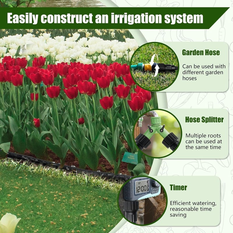 Giftsfaloy Flat Soaker Hose, Garden Hose with Heavy Duty Double Layer Design, Drip Irrigation Hose Saves 80% Water, Leak Proof Sprinkler Hose for Garden, Lawn, Vegetable plot (100FT) - Image 3