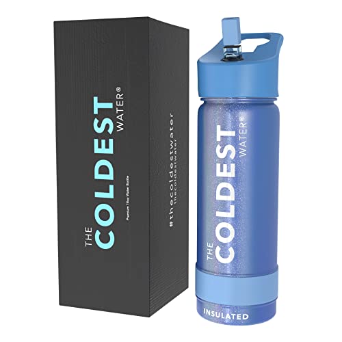 Coldest Insulated Water Bottle with Straw Lid  Stainless Steel Metal Thermos for Men  Women Galactic Blue Glitter 18 oz