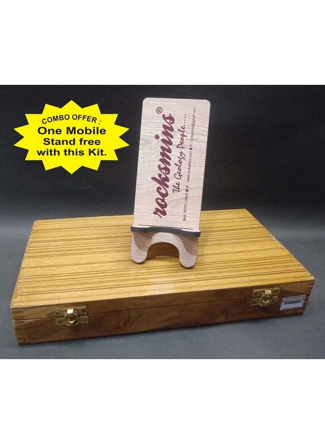 Rocksmins MI20ACWBMS Minerals Science Activity Kit in Wooden Box Set of 20 with Tools, Instruction Manual and Crossword with Free Mobile Stand Rock Mineral collection - Image 3