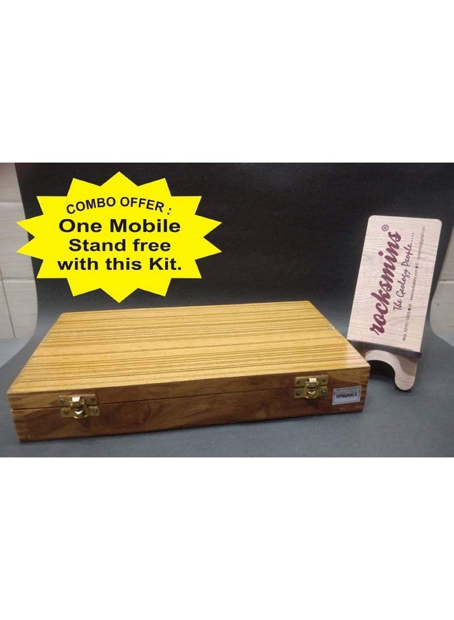 Rocksmins MI20ACWBMS Minerals Science Activity Kit in Wooden Box Set of 20 with Tools, Instruction Manual and Crossword with Free Mobile Stand Rock Mineral collection - Image 4