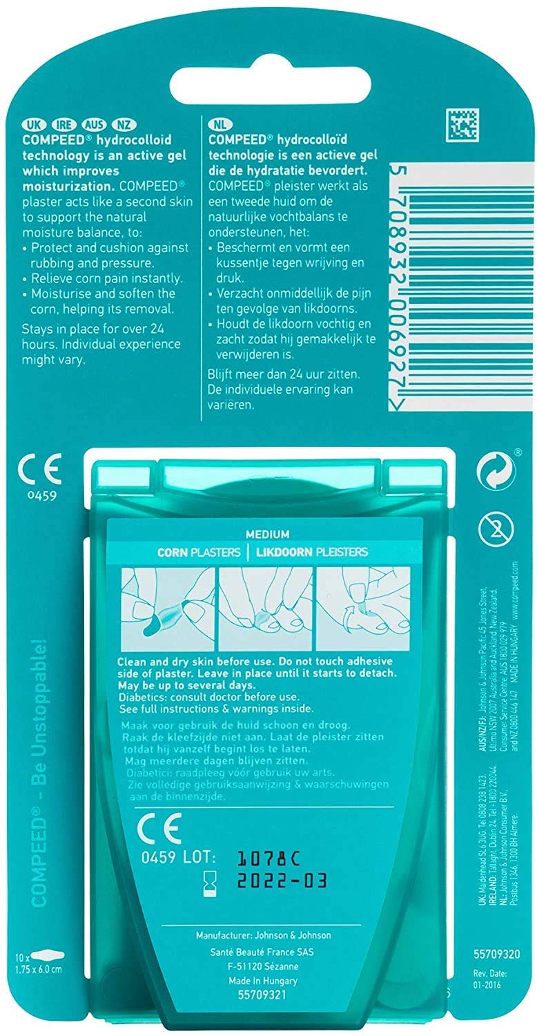 COMPEED Advanced Corn Care, Hydrocolloid Cushions for Instant Pain Relief and Softening Corns, 10 Count Corn Toe Pads (2 Packs) - Image 2