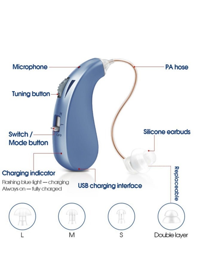 ماركة غير محددة Rechargeable Hearing Aid for Seniors with Noise Cancelling, Hearing Aids Loss Amplifier Seniors u0026 Adults Charging Case u0026 Volume Control, Blue  - Image 3